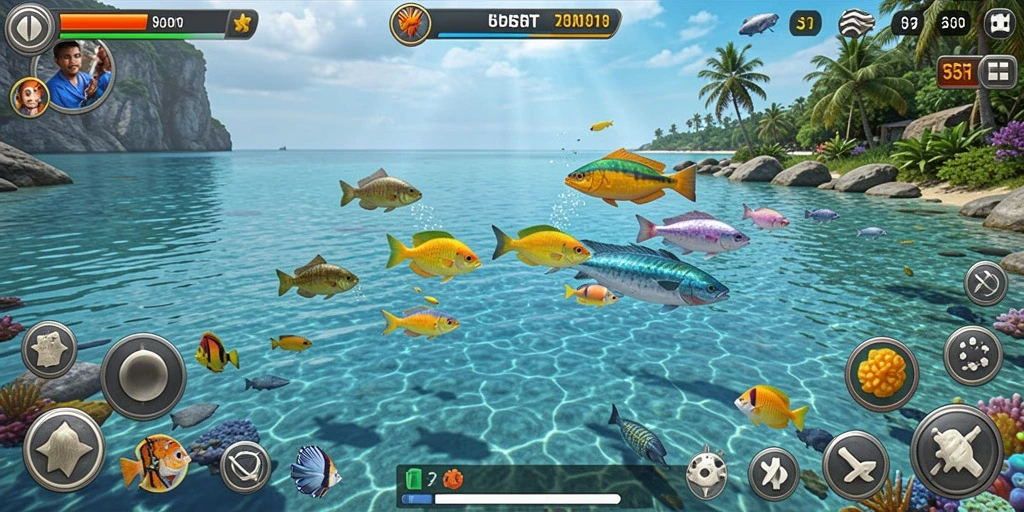 Tampilan utama gameplay 55RT dengan serunya menembak ikan.