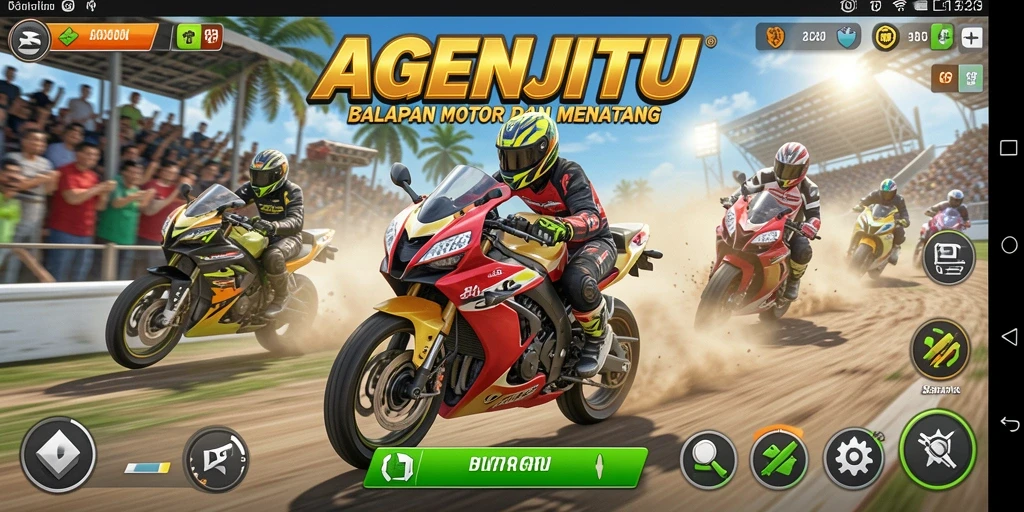 Gameplay AGENJITU: balapan motor seru dengan grafis memukau.