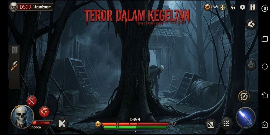 Screenshot menunjukkan momen horor yang mendebarkan dalam gameplay DS99.