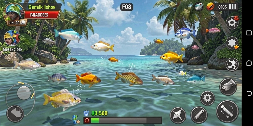 Screenshot gameplay F08 menampilkan aksi seru menembak ikan.