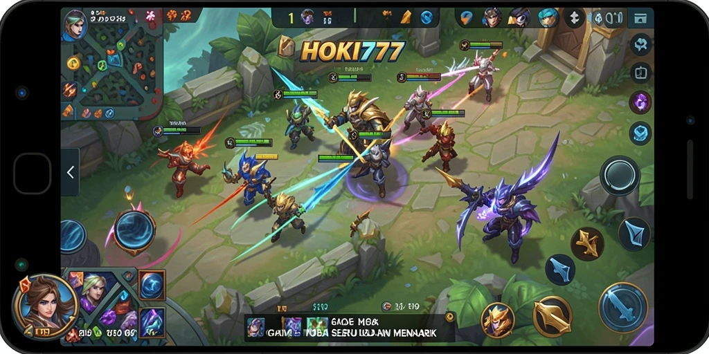 Screenshot gameplay HOKI777 yang menunjukkan pertarungan seru antara hero.