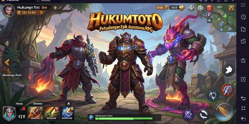 Tampilan gameplay RPG HUKUMTOTO dengan aksi pertarungan yang epik.