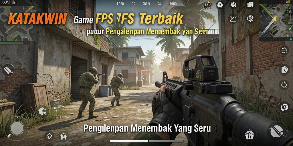 Screenshot gameplay KATAKWIN yang menunjukkan aksi menembak penuh adrenalin.