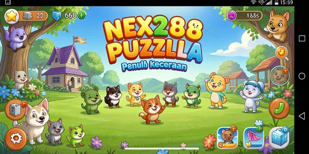 Tampilan gameplay NEX288 yang penuh warna dan menantang.