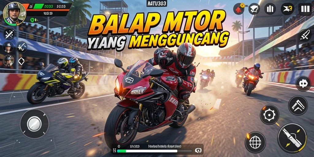 Tampilkan aksi balap motor yang mendebarkan dari RATU303.