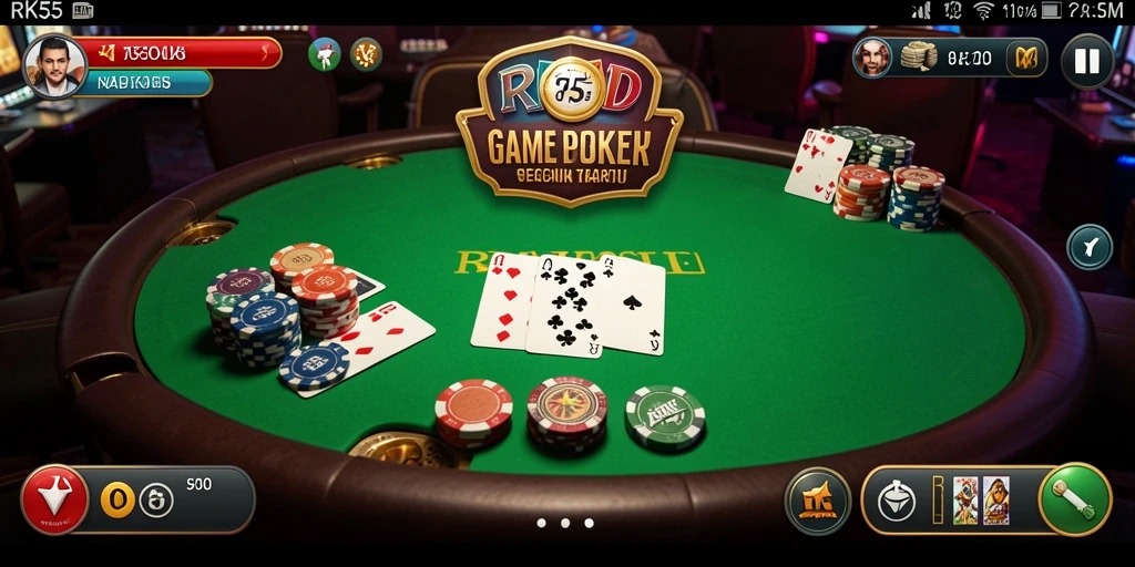 Screenshot gameplay RK55 menampilkan intensitas permainan Poker yang mendebarkan.